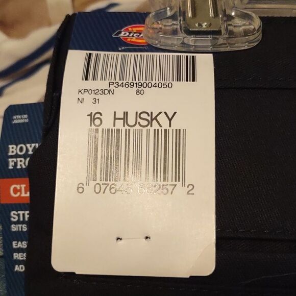 New Dickies Navy boys flat front classic fit straight leg pants 16 husky - Picture 4 of 8